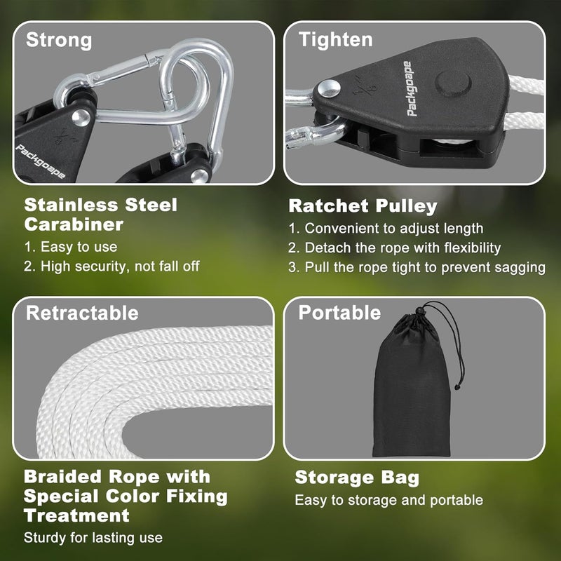 Packgoape Retractable Travel Clothesline, Portable Clothes Line with Heavy Duty Pulleys & Carabiners, Windproof Clothes Drying Rope for Outdoor Camping, Travel, Indoor Home Use (White, 19 Feet Long) - Image 2
